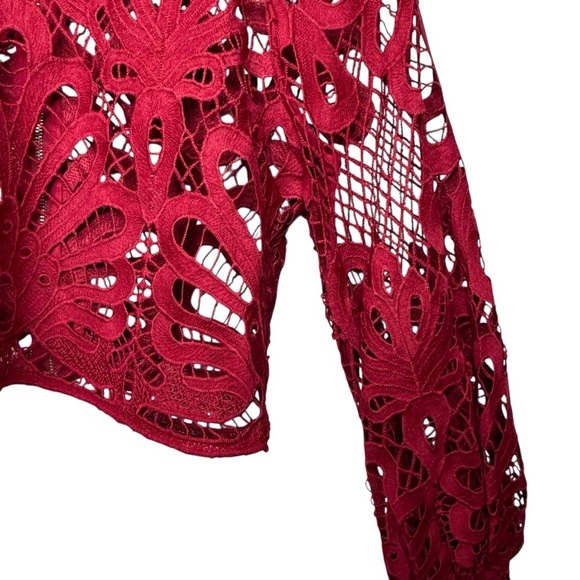 BEBE Red Bloodstone Placement Lace Crochet Women’s Blouse Sz S - Picture 5 of 12